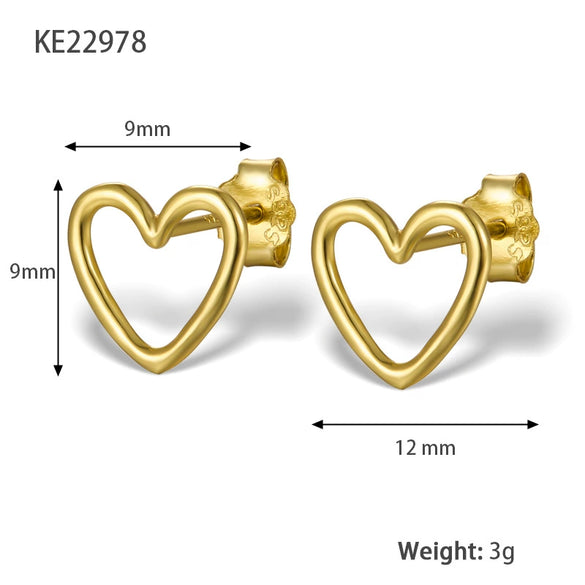 S925 Sterling Silver Cut Out Heart Geometric Electroplated Women's Earrings