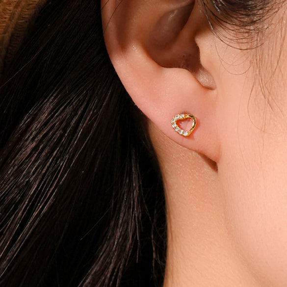S925 Sterling Silver Cut Out Heart Zircon Earrings For Women With Electroplated Design In Forest Style