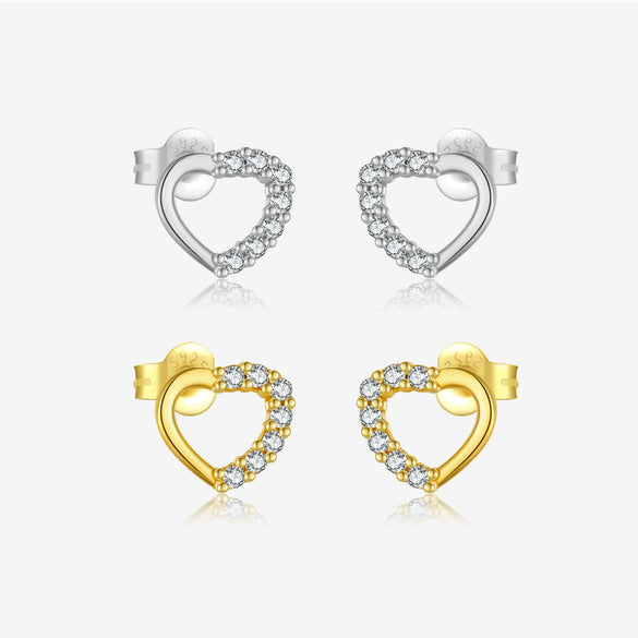S925 Sterling Silver Cut Out Heart Zircon Earrings For Women With Electroplated Design In Forest Style