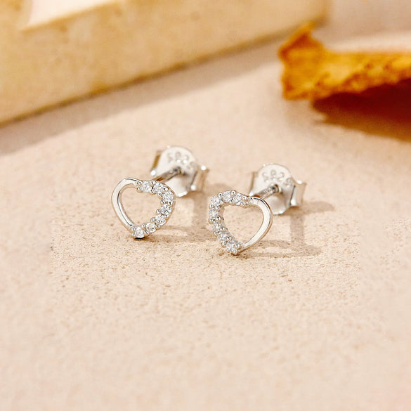 S925 Sterling Silver Cut Out Heart Zircon Earrings For Women With Electroplated Design In Forest Style
