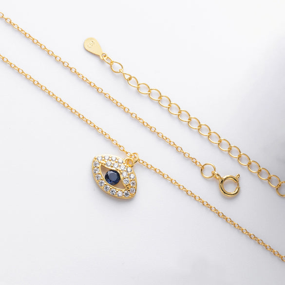 S925 Sterling Silver Devil's Eye Pendant Inlaid Zircon Necklace For Women
