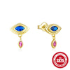 S925 Sterling Silver Devil's Eye Stud Earrings With Colored Diamond Pendant Geometric Design Electroplated For Women