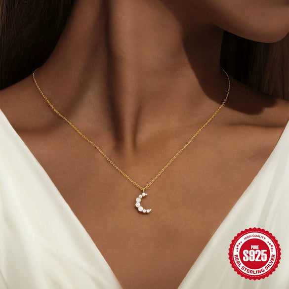 S925 Sterling Silver Diamond Moon Jewelry Set With Electroplating For Women