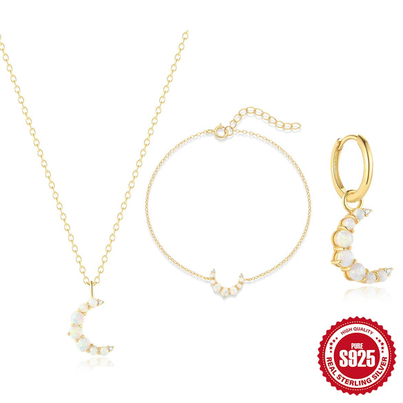 S925 Sterling Silver Diamond Moon Jewelry Set With Electroplating For Women