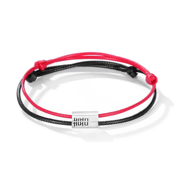 S925 Sterling Silver Double Happiness Couple Bracelet Simple Minimalist Hand Rope Bracelet For Men And Women With Letter Text Charm
