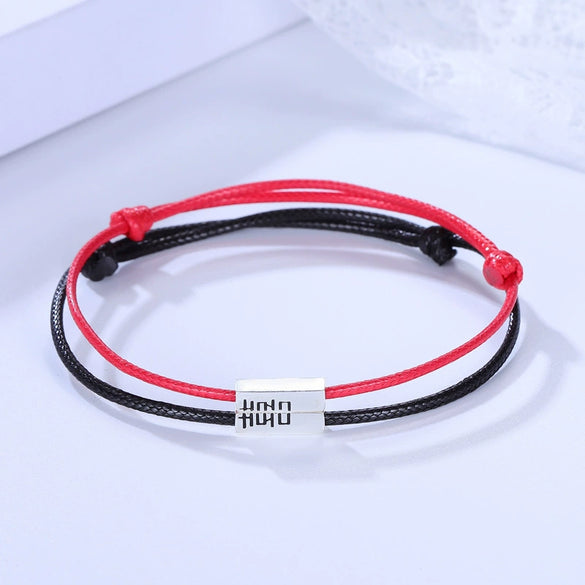 S925 Sterling Silver Double Happiness Couple Bracelet Simple Minimalist Hand Rope Bracelet For Men And Women With Letter Text Charm
