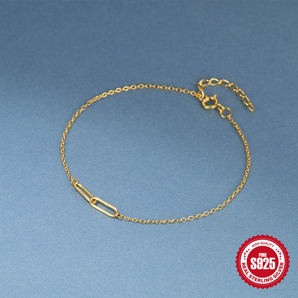 S925 Sterling Silver Double Ring Pclip Bracelet With Geometric Design Electroplated And Real Gold Plated For Women