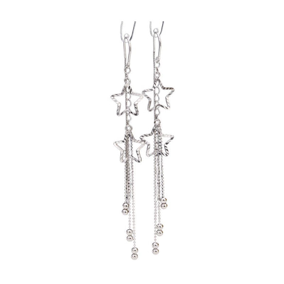 S925 Sterling Silver Double Star Tassel Drop Earrings For Women Light Luxury Fashion Long Dangle Earrings