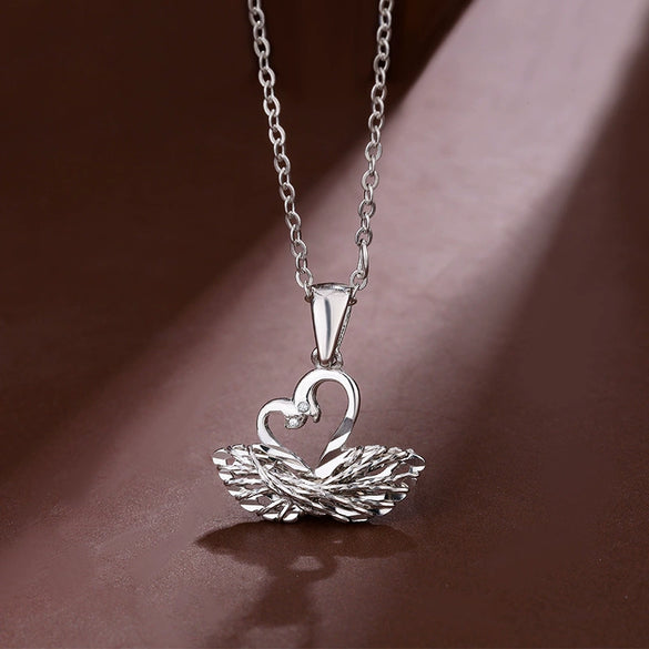 S925 Sterling Silver Double Swan Pendant Necklace Light Luxury Animal Design Cross Chain Clavicle Necklace For Women