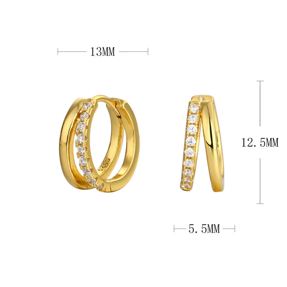 S925 Sterling Silver Doublering Inlaid Color Diamond Earrings Geometric Fashion Style Electroplated