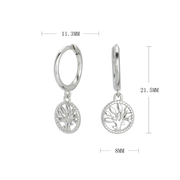 S925 Sterling Silver Ear Buckle Round Hollow Relief Tree Of Life And Flowers Antique Style Electroplated Women's Earrings