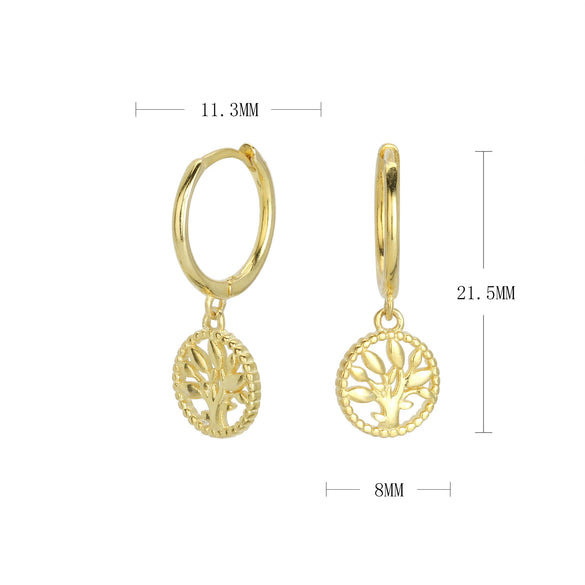 S925 Sterling Silver Ear Buckle Round Hollow Relief Tree Of Life And Flowers Antique Style Electroplated Women's Earrings