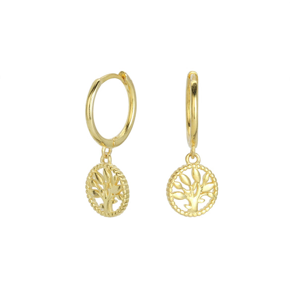 S925 Sterling Silver Ear Buckle Round Hollow Relief Tree Of Life And Flowers Antique Style Electroplated Women's Earrings