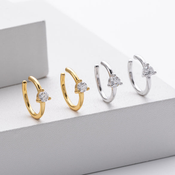 S925 Sterling Silver Earrings Cshaped Ushape Heartshaped With Hanging Rings Micropaved Zircon Electroplated Women's