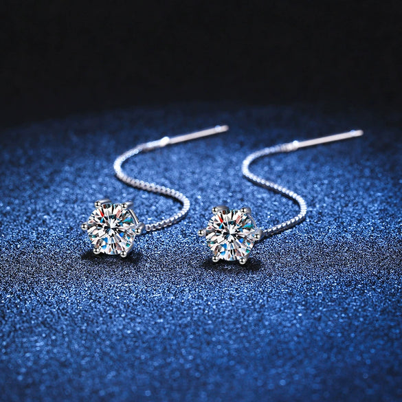 S925 Sterling Silver Earrings Plated With Pt950 Moissanite Simple Classic Sixclaw Design Crown Pattern For Women