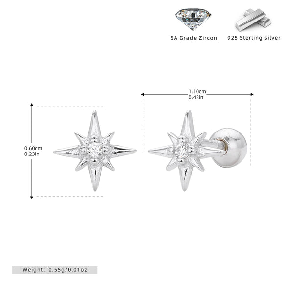 S925 Sterling Silver Eightpointed Star Inlaid With Zirconium Electroplated Piercing Earrings For Women