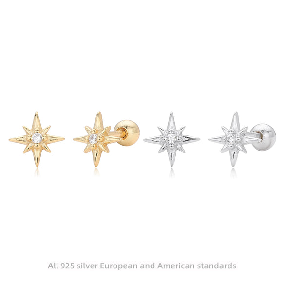 S925 Sterling Silver Eightpointed Star Inlaid With Zirconium Electroplated Piercing Earrings For Women