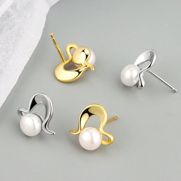 S925 Sterling Silver Electroplated Geometric Pearl Bead Earrings For Women Minimalist Fashion Jewelry Wholesale