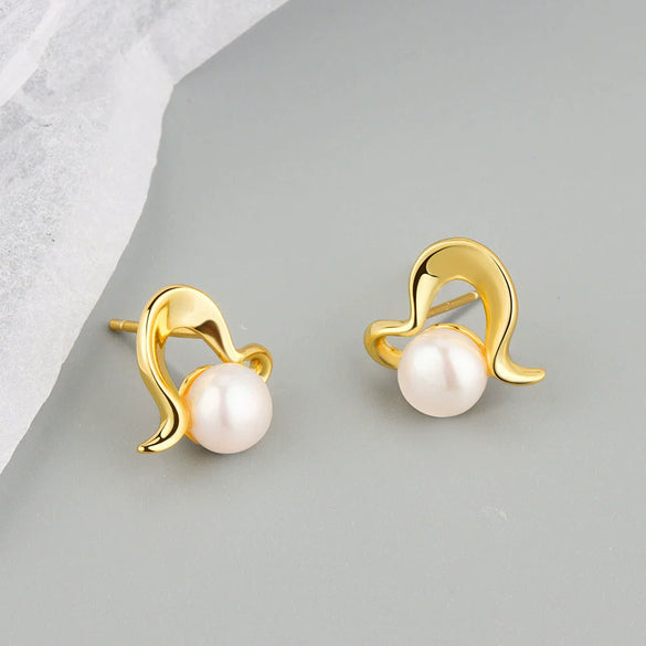 S925 Sterling Silver Electroplated Geometric Pearl Bead Earrings For Women Minimalist Fashion Jewelry Wholesale