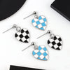 S925 Sterling Silver Electroplated Love Heart Drop Earrings With Chessboard Pattern Cute Sweet Plaid Peach Heart Design