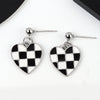 S925 Sterling Silver Electroplated Love Heart Drop Earrings With Chessboard Pattern Cute Sweet Plaid Peach Heart Design
