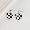 S925 Sterling Silver Electroplated Love Heart Drop Earrings With Chessboard Pattern Cute Sweet Plaid Peach Heart Design