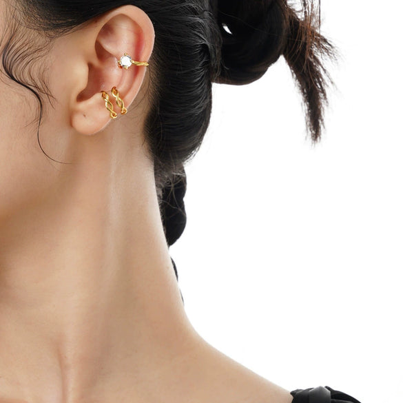 S925 Sterling Silver Electroplated Women's Doublelayer Winding Braided Ear Clip
