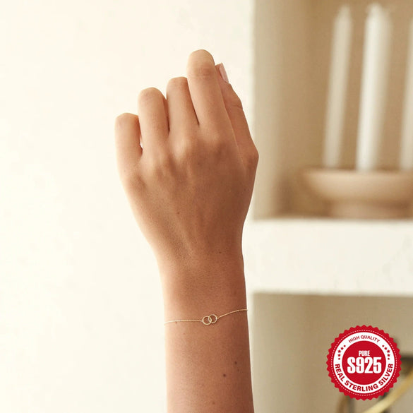 S925 Sterling Silver Elegant All Match Double Ring Women's Bracelet With Geometric Design And Electroplating Process