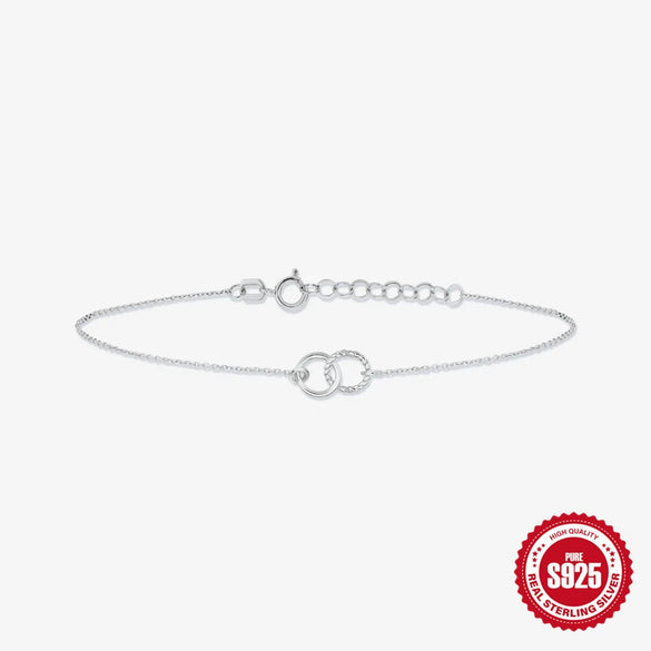 S925 Sterling Silver Elegant All Match Double Ring Women's Bracelet With Geometric Design And Electroplating Process