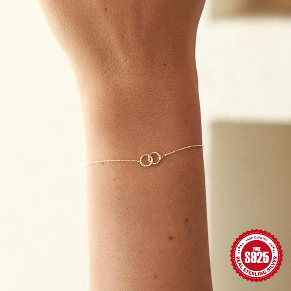 S925 Sterling Silver Elegant All Match Double Ring Women's Bracelet With Geometric Design And Electroplating Process