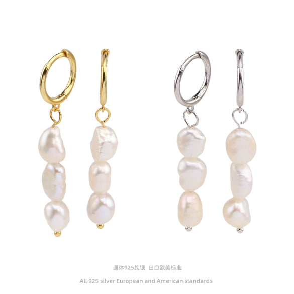 S925 Sterling Silver Elegant Baroque Pearl Earrings
