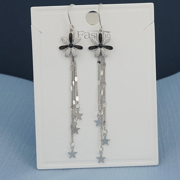 S925 Sterling Silver Elegant Flower Tassel Earrings Long Ear Wire Floral Dangle Earrings For Women Stylish Fashion Jewelry