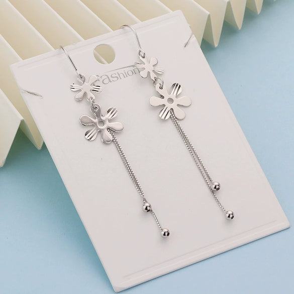 S925 Sterling Silver Elegant Glossy Flower Drop Earrings For Women Korean Style Long Tassel Floral Earrings Trendy Versatile Face Slimming