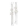 S925 Sterling Silver Elegant Glossy Flower Drop Earrings For Women Korean Style Long Tassel Floral Earrings Trendy Versatile Face Slimming