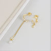 S925 Sterling Silver Elegant Simple Asymmetric Moon Pearl Tassel Earrings With Electroplated Geometric Design