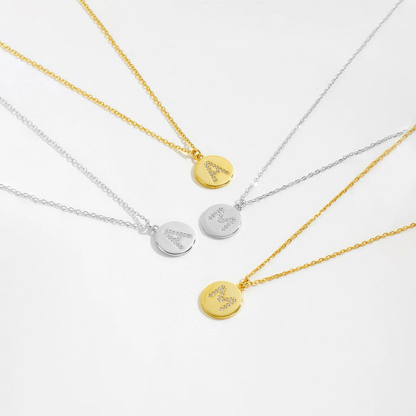 S925 Sterling Silver English Letter Round Pendant Necklace With Colorful Zircon Cross Chain Geometric Design Platinum Or 18K Gold Electroplating Unisex