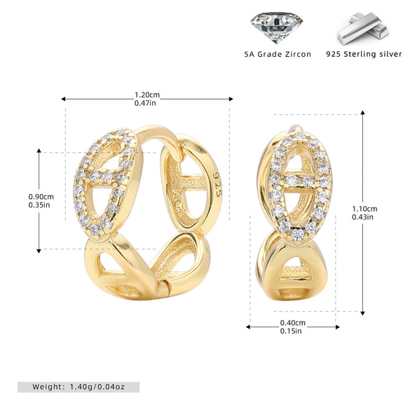 S925 Sterling Silver Fashion Micro Stone Pig Nose Ear Buckle Inlaid Zircon Women's Ear Jewelry