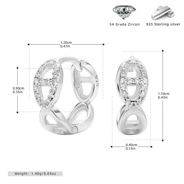 S925 Sterling Silver Fashion Micro Stone Pig Nose Ear Buckle Inlaid Zircon Women's Ear Jewelry