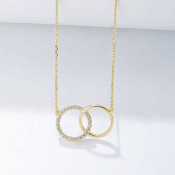 S925 Sterling Silver Fashion Simple Diamond Double Circle Double Ring Women's Clavicle Chain With Geometric Design