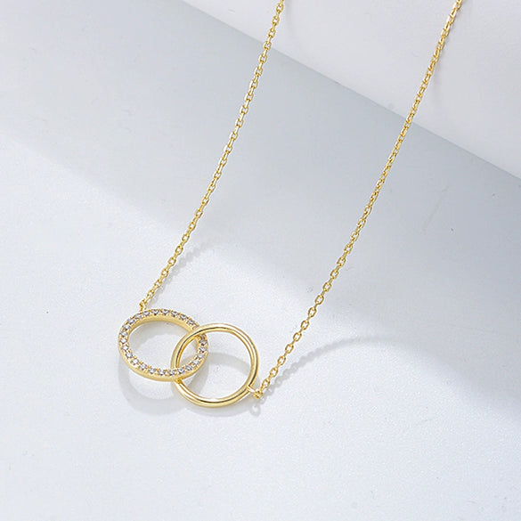 S925 Sterling Silver Fashion Simple Diamond Double Circle Double Ring Women's Clavicle Chain With Geometric Design
