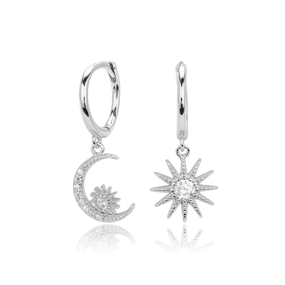 S925 Sterling Silver Fashion Star Moon Zircon Inlaid Women's Earrings