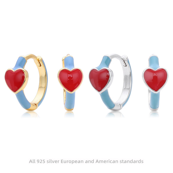 S925 Sterling Silver Fashion Trendy Geometric Heart Style Electroplated Women's Earrings