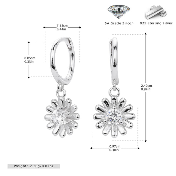 S925 Sterling Silver Fashion Women Earrings With Daisy And Sunflower Design