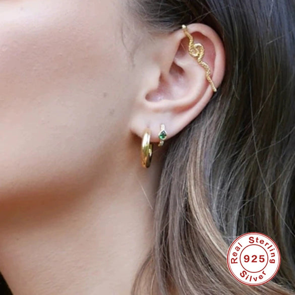 S925 Sterling Silver Fashionable All Match Snake Shaped Geometric Earmuffs For Adults Electroplated No Pierced Ears