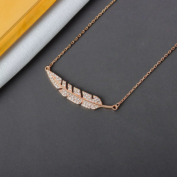 S925 Sterling Silver Feather Necklace With Full Stone Inlay Electroplated Cross Chain Elegant Clavicle Pendant Jewelry For Women