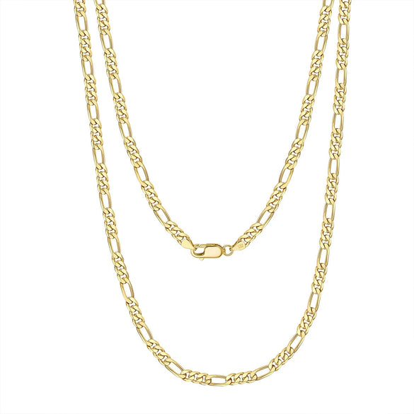 S925 Sterling Silver Figaro Chain Necklace Geometric Pattern Electroplated