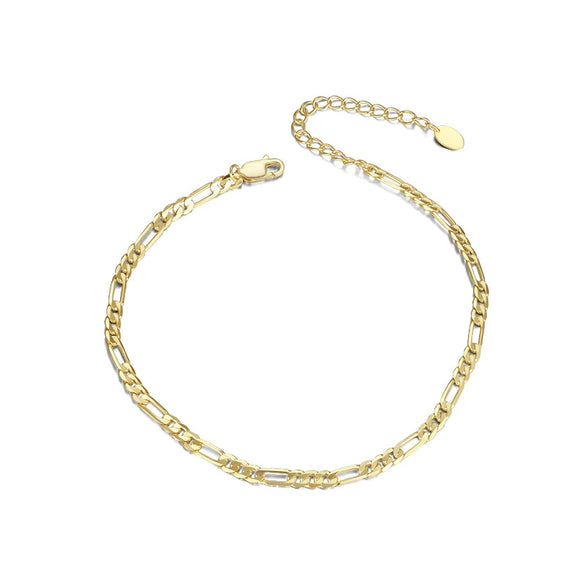 S925 Sterling Silver Figaro Chain Necklace Geometric Pattern Electroplated