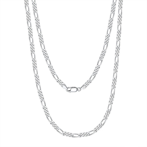 S925 Sterling Silver Figaro Chain Necklace Geometric Pattern Electroplated