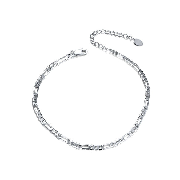 S925 Sterling Silver Figaro Chain Necklace Geometric Pattern Electroplated