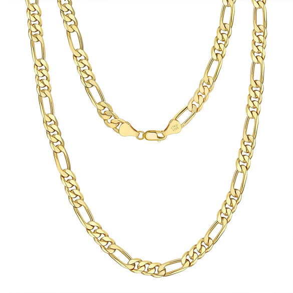 S925 Sterling Silver Figaro Chain Necklace Geometric Pattern Electroplated